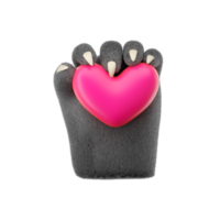3d furry wolf hands holding heart in plastic cartoon style. Werewolf monster Halloween character palms. High quality isolated render png