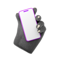 Manos de lobo peludo 3d sosteniendo el teléfono móvil en estilo de dibujos animados de plástico. png