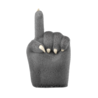 3d peloso lupo mani nel plastica cartone animato stile. puntamento dita gesto. mannaro mostro Halloween personaggio palme. alto qualità isolato rendere png