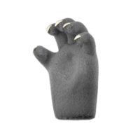 Manos de lobo peludo 3d en estilo de dibujos animados de plástico. gesto de atrapar los dedos. hombre lobo monstruo halloween personaje palmas. renderizado aislado de alta calidad png