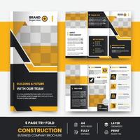 Construction trifold brochure template or company profile, home repair real estate brochure design vector