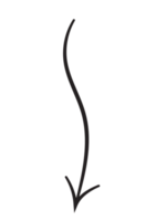 Line art arrow with black thin line. PNG with transparent background.