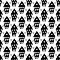 Trendy seamless pattern with houses and windows. Hand drawn doodle buildings in line art style. vector