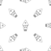 Cute pattern with doodle houses for kids print, fabric, postcards in line art. Hand drawn buildings silhouette vector