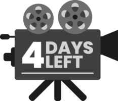 Faltan 4 días para la cuenta regresiva de la fecha de lanzamiento en el ícono del proyector de película clásica antigua monocromática png