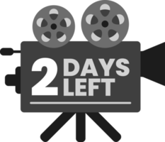 Faltam 2 dias para contagem regressiva no ícone monocromático do projetor de filme clássico antigo png