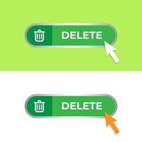 Delete button with trash can symbol. Set of modern web button on green and white background. vector