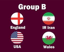 estados unidos inglaterra gales e irán bandera emblema grupo b con países nombres símbolo diseño fútbol final vector países fútbol equipos ilustración