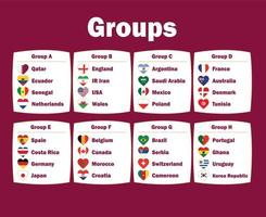 32 Countries Flag Heart Groups Symbol Design football Final Vector Countries Football Teams Illustration