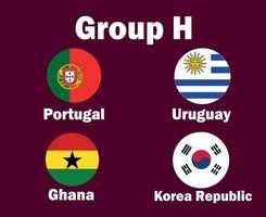 portugal corea del sur uruguay y ghana bandera emblema grupo h con países nombres símbolo diseño fútbol final vector países fútbol equipos ilustración