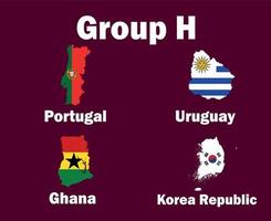 Portugal South Korea Uruguay And Ghana Map Flag Group H With Countries Names Symbol Design football Final Vector Countries Football Teams Illustration