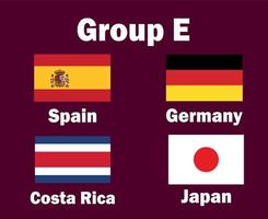 alemania españa japón y costa rica emblema bandera grupo e con países nombres símbolo diseño fútbol final vector países equipos de fútbol ilustración