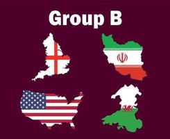 estados unidos inglaterra gales e irán mapa bandera grupo b símbolo diseño fútbol final vector países fútbol equipos ilustración