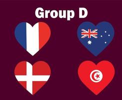 France Danemark Australia And Tunisia Flag Heart Group D Symbol Design football Final Vector Countries Football Teams Illustration