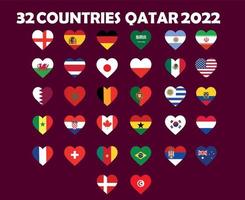 32 Countries Flag Heart Symbol Design football Final Vector Countries Football Teams Illustration