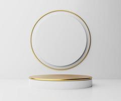 Realistic 3D podium white and gold display stand, Abstract geometric minimal product cosmetic blank space photo