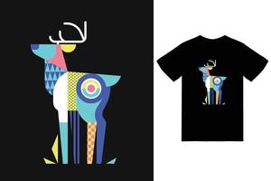 Deer color illustration with t shirt design premium vector