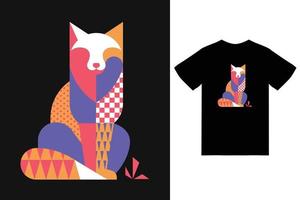 Fox color illustration with t shirt design premium vector