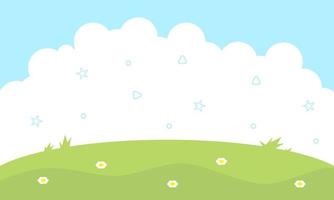 School hand drawn flat illustration sky cloud and grass vector