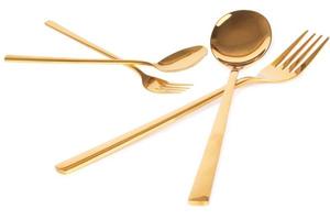 spoon fork brass gold isolated on white background