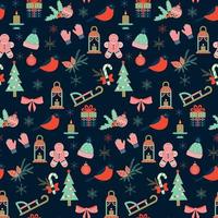 Seamless pattern with Christmas elements on a dark background. vector illustration