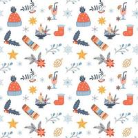 Winter seamless pattern with hats and scarves. vector illustration