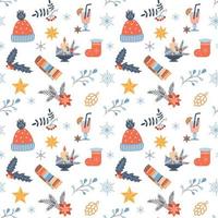 Winter seamless pattern with hats and scarves. vector illustration