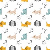 Cute puppy and heart. Seamless pattern. Tailoring and printing on fabric. Wrapping paper with dogs. vector