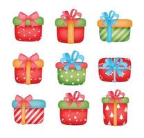 Christmas and happy new year gift boxes set on white background. vector