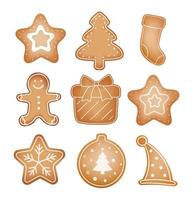 Conjunto de galletas de jengibre de Navidad aislado sobre fondo blanco. vector