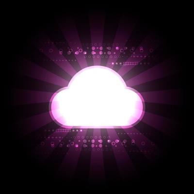 Abstract pink vector digital wireless technology background with cloud shape and sunbeam lights effect on dark backdrop for Hitech background