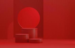 Circle red podium base on abstract studio room red background. 3d illustration, 3d rendering photo