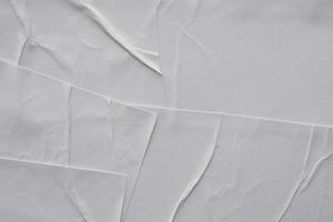Blank white crumpled and creased sticker paper poster texture background photo
