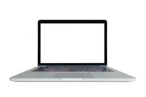 Laptop computer with blank screen isolated on white background photo