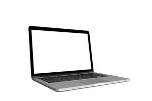 Laptop computer with blank screen isolated on white background photo