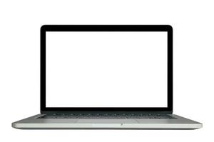 Laptop computer with blank screen isolated on white background photo