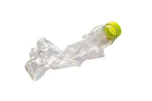 Crushed plastic bottle isolated on white background with clipping path photo