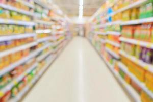 Pasillo de supermercado con estantes de productos interior fondo borroso desenfocado foto