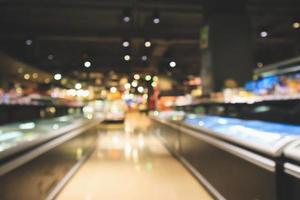 Abstract supermarket aisle interior blurred defocused background with bokeh light photo