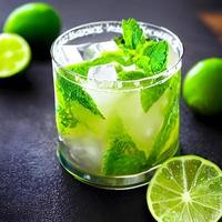 Fresh mojito alcohol cocktail drawing with lime, mint leaves and ice. picture and image food illustration for background content photo