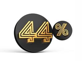 Royal Gold Modern Font. Elite 3D Digit Letter 44 Forty Four percent on Black 3d button icon 3d Illustration photo