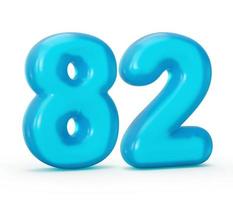 Blue jelly digit 82 Eighty Two isolated on white background Jelly colorful alphabets numbers for kids 3d illustration photo