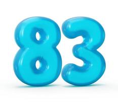 Blue jelly digit 83 Eighty Three isolated on white background Jelly colorful alphabets numbers for kids 3d illustration photo