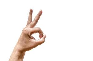 Rabbit hand gesture on left hand isolated on white background. photo
