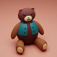 3d rendered cute teddy bear wearing blue vest perfect for design project photo