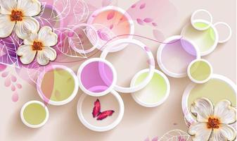 Abstract Circle 3D Wall Home Interior Wallpaper with Colorful Flowers and Butterfly Decorate photo