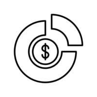 Dollar pie chart icon for business in black outline style vector