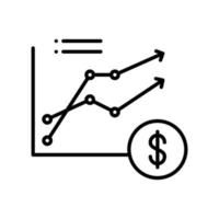 Business analysis icon with line chart and dollar in black outline style vector