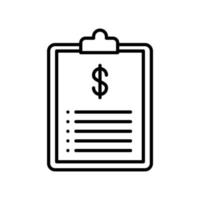 Business task with clipboard, dollar and list in black outline style vector