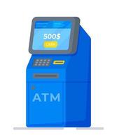 Vector illustration of a flat style ATM. Technique for bank, cash withdrawal.